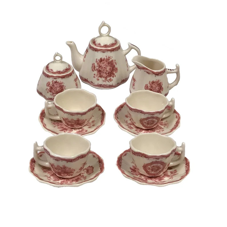 Mini 13 Piece Classic Floral Rose Transferware Porcelain Tea Set, Gift for Little Girl, Doll Tea ... | Etsy (US)