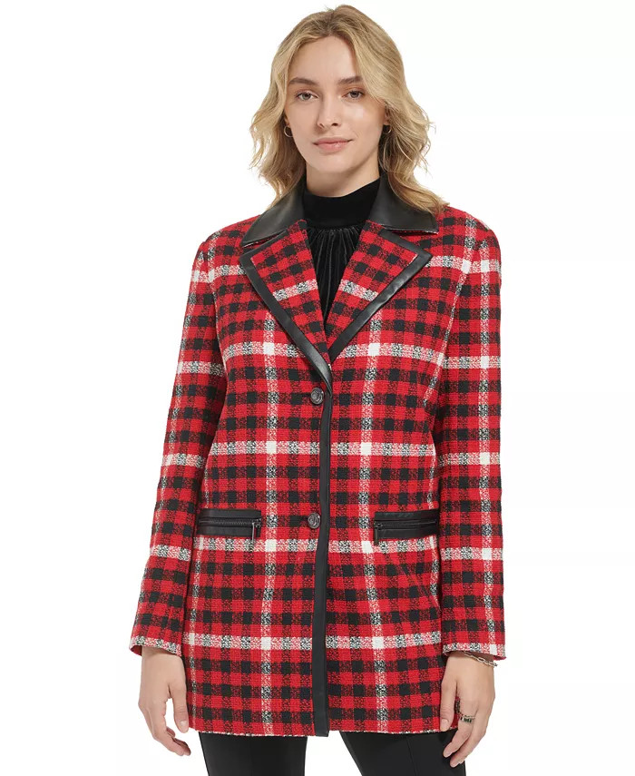Karl Lagerfeld Paris Women's Contrast-Trim Plaid Jacket & Reviews - Jackets & Blazers - Women - M... | Macys (US)