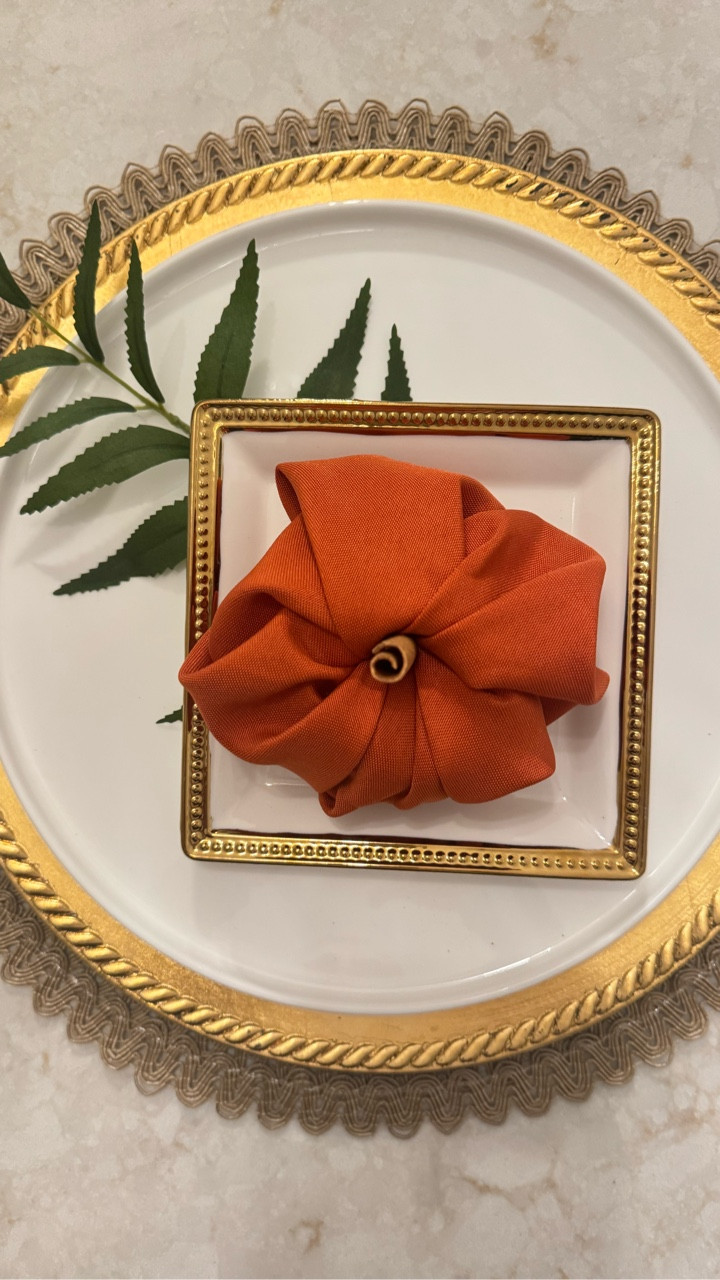 This elegant fall place setting combines warm harvest tones with luxe gold accents for the perfect Thanksgiving table moment. An orange napkin folded into a chic pumpkin shape sits centered in a gold-beaded square dish, framed by layered chargers featuring scalloped ribbon detail and brushed gold trim. A sprig of greenery adds the perfect natural touch. Stylish, simple, and so eye-catching—this is an easy way to elevate your holiday tablescape and impress your guests with a designer look.

⸻

LTK Hashtags:
#LTKhome #LTKholiday #LTKseasonal #LTKtabletop #ThanksgivingTable #FallTablescape #HolidayHosting #TableDecorInspo #HomeStylingIdeas #FestiveTouches #PumpkinNapkinFold #FallEntertaining #TablescapeInspiration #HolidayTableDecor #DecorDetails

#LTKSeasonal #LTKParties #LTKHoliday