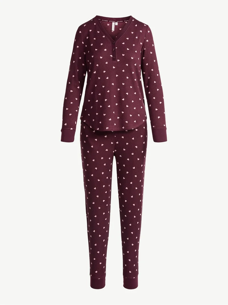 Joyspun Women's Waffle Knit Henley Sleep Top, Joggers and Socks Pajama Set, 3-Piece, Sizes XS-3X | Walmart (US)
