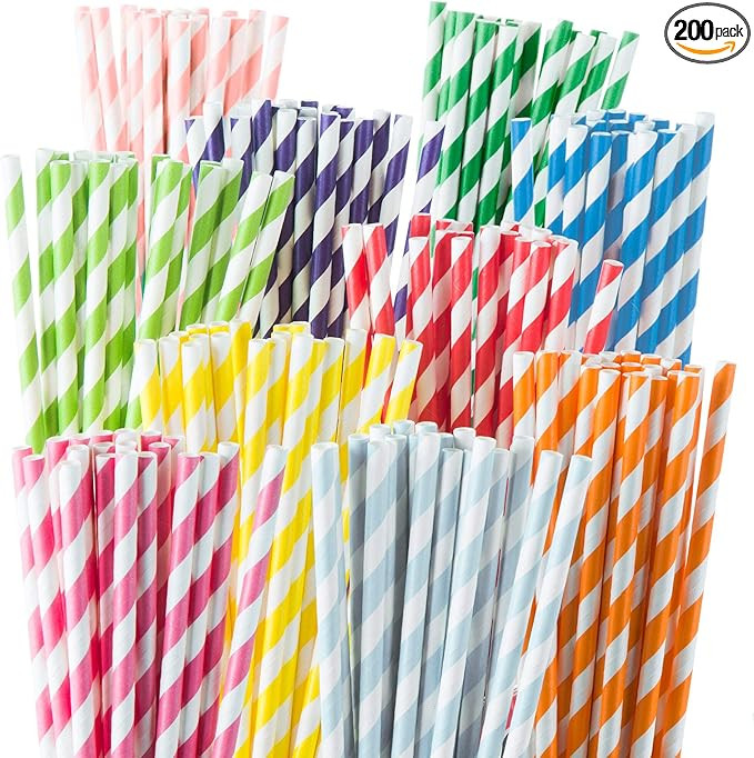 Weemium 200 Biodegradable Paper Straws - Durable & Eco-Friendly in 10 Color Stripes - Rainbow Dri... | Amazon (US)