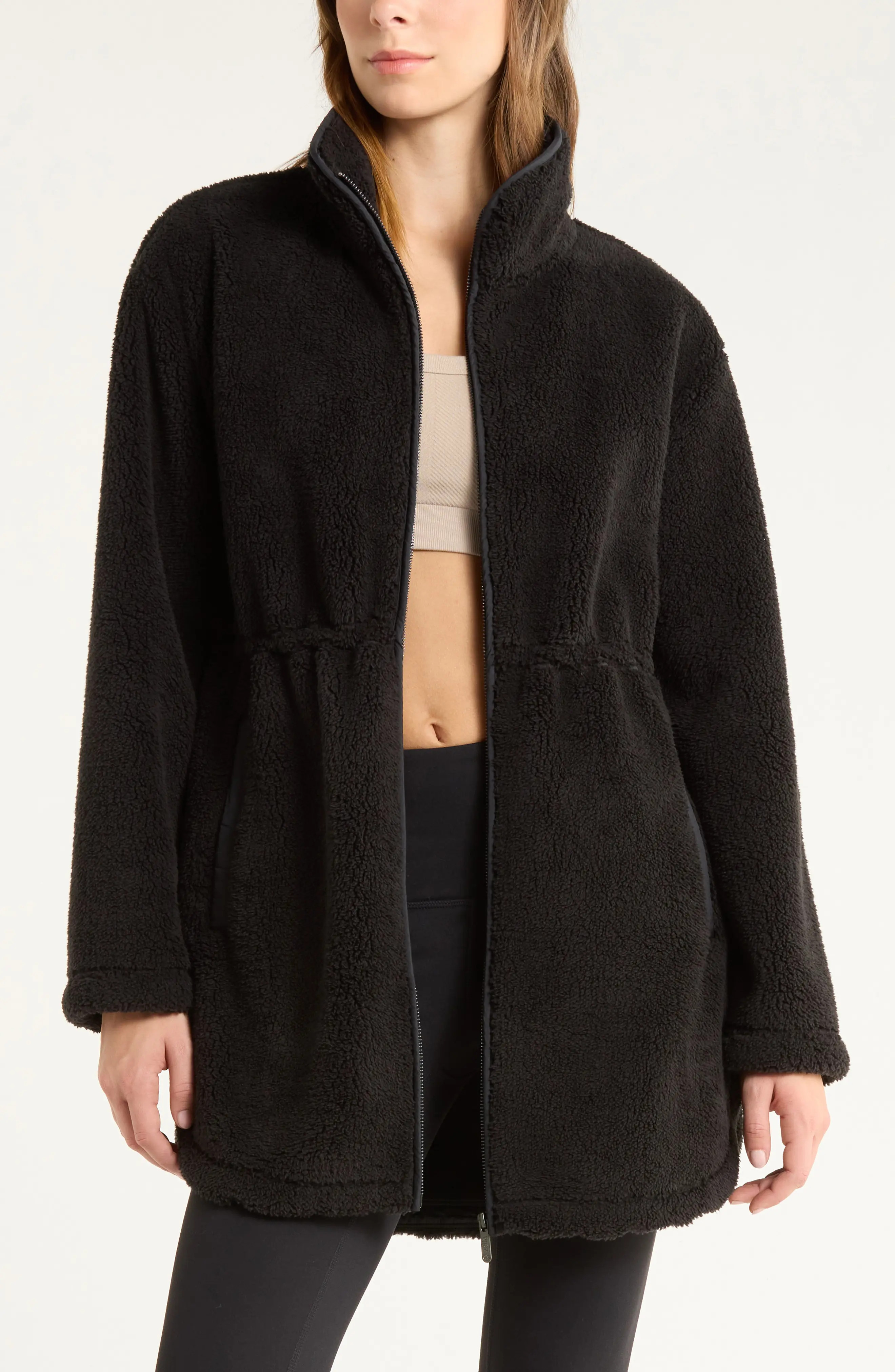 Zella Faux Shearling Longline Jacket in Brown Mole' at Nordstrom Rack, Size X-Small | Nordstrom Rack