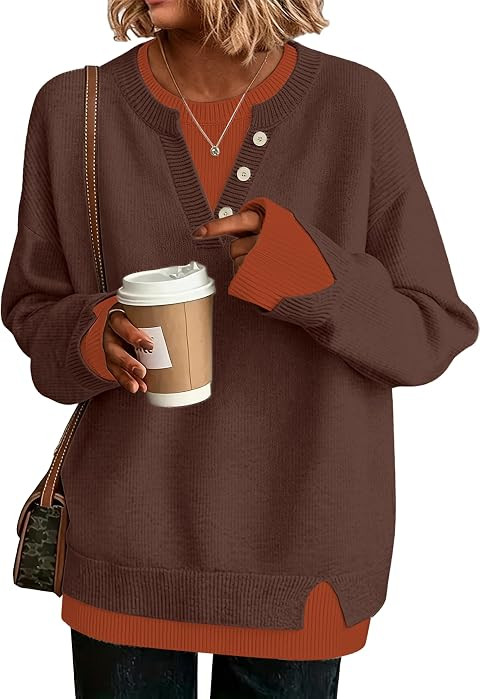 Womens Henley Sweaters Pullover Work Tops Fall Clothes Teacher Outfits | Amazon (US)