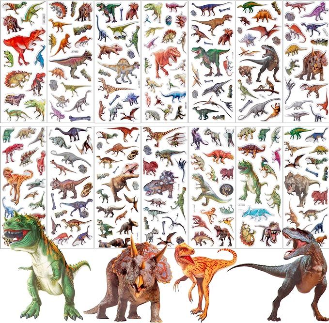 Dianosaur Stickers for Kids, Upins 14 Different Sheets 200+ Counts 3D Puffy Stickers Craft Scrapb... | Amazon (US)