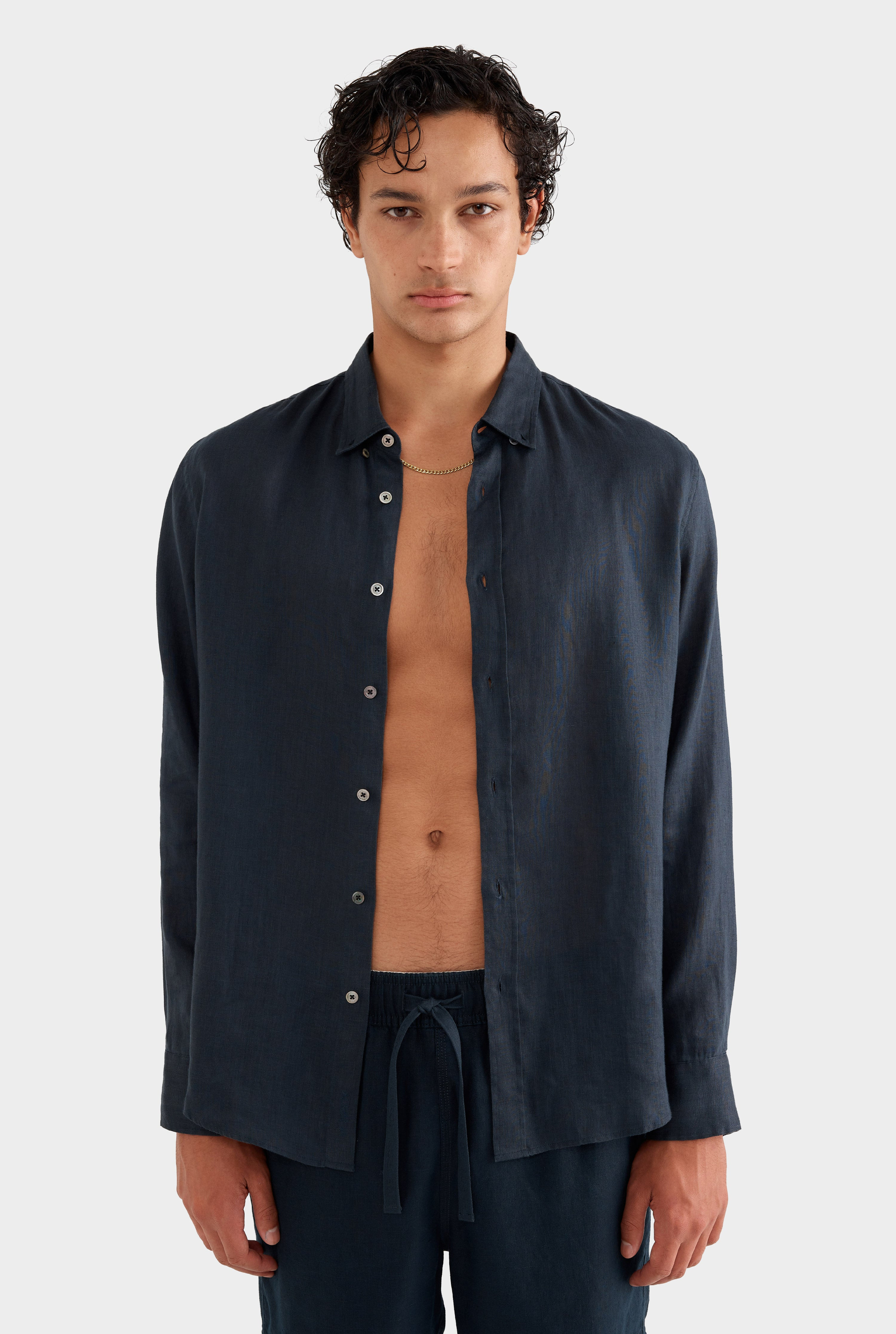Mens Linen Shirt in Navy | Venroy | Venroy AU