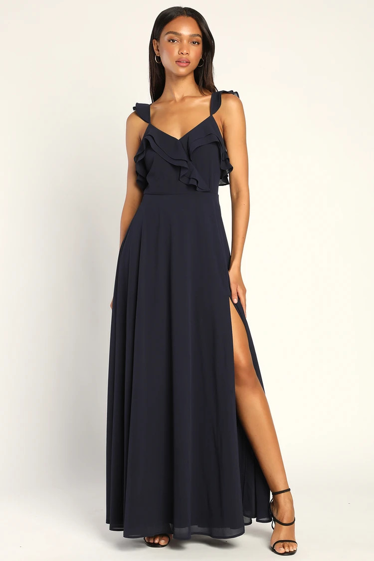 Adoring Glances Navy Blue Ruffled Maxi Dress | Lulus (US)