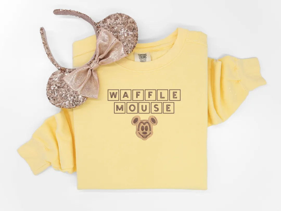 Waffle Mouse Embroidered Tshirt, Disney Mickey Waffle Shirt, Mickey Snack T-shirt, Waffle Mouse S... | Etsy (Global)