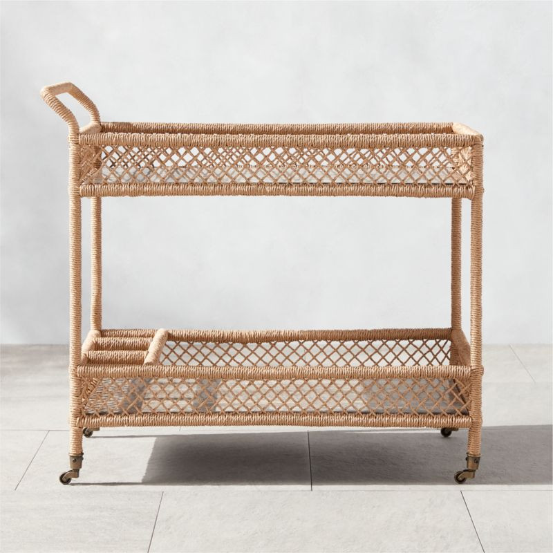 Remo Modern Travertine and Rattan Outdoor Bar Cart | CB2 | CB2