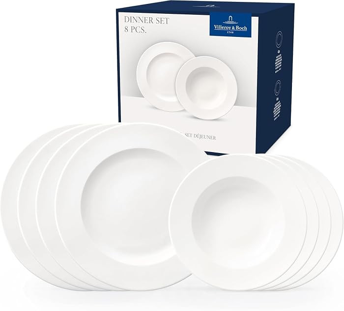 Villeroy & Boch - For Me Dinner Set 8 teilig Wei\u00df, Sp\u00fclmaschinenfest, Mikrowellensicher... | Amazon (DE)