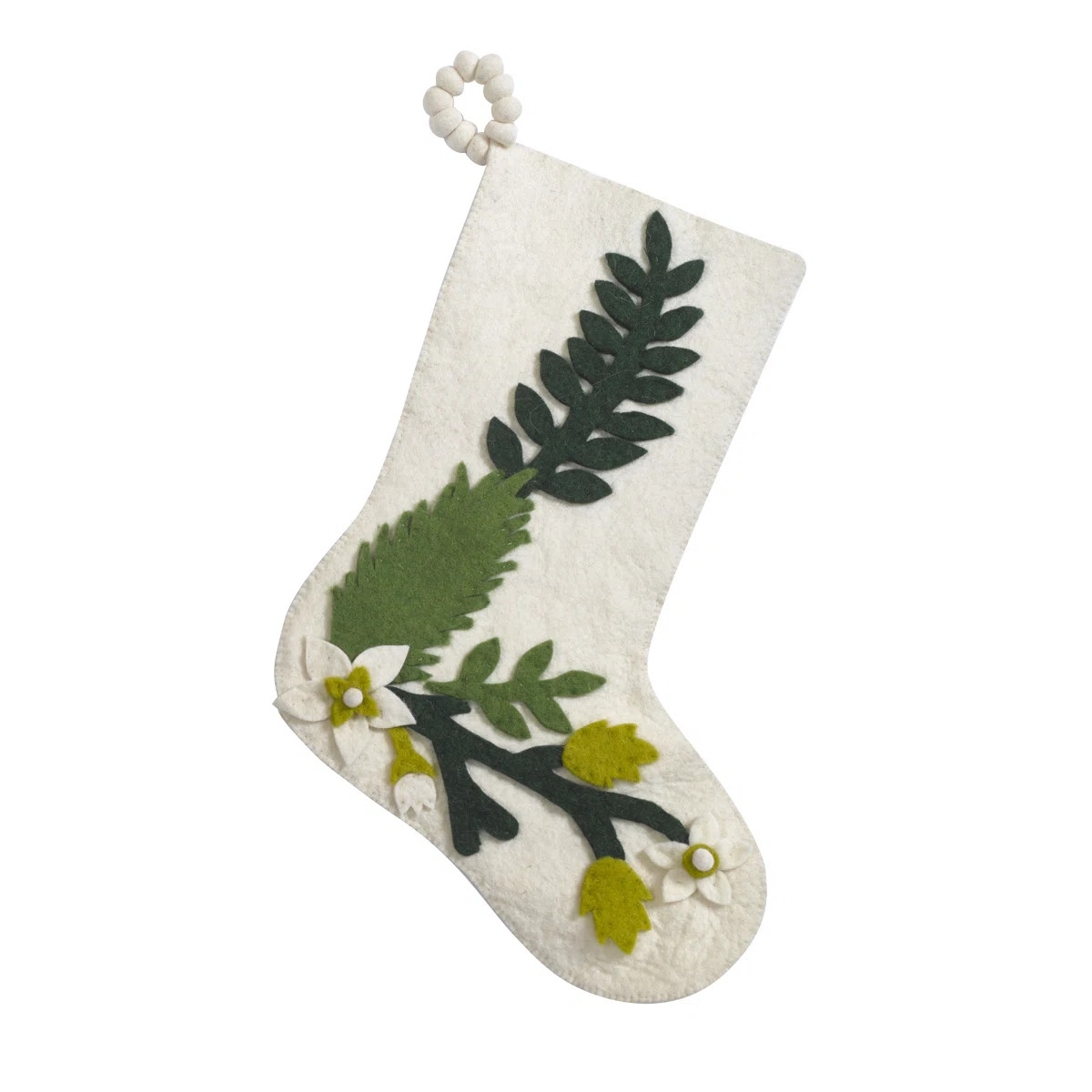 Hand Felted Wool Christmas Stocking - Green Leaves on Cream | Wayfair North America