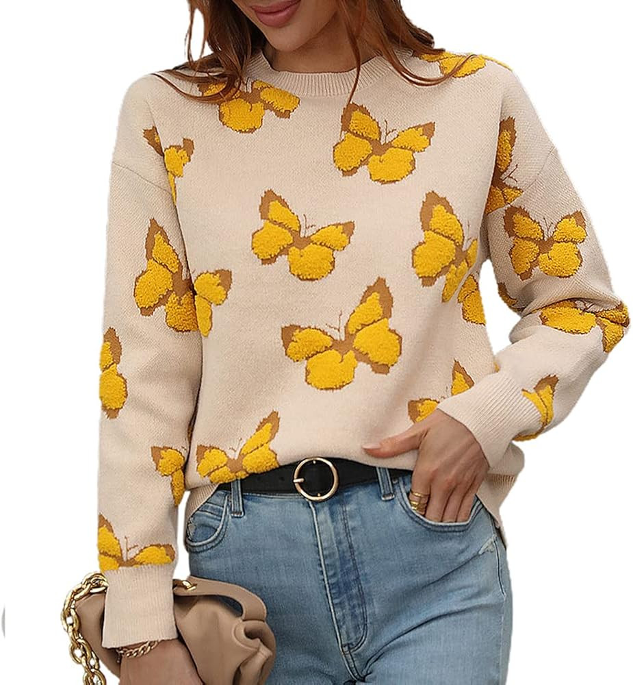 JUNBOON Women’s Casual Leopard Print Knitted Pullover Sweaters Long Sleeve Crew Neck Jumper Top... | Amazon (US)