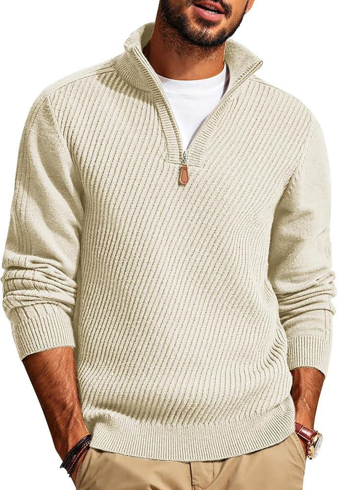 PJ PAUL JONES Mens Quarter Zip Pullover Sweaters Casual Slim Fit Knit Texture Sweater | Amazon (US)