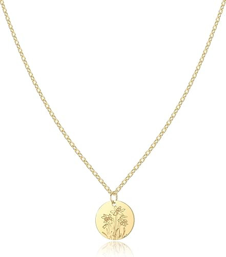 Birth Flower Necklace, 14K Gold Plated Floral Pendant Necklaces for Women, Simple Dainty Birth Mo... | Amazon (US)