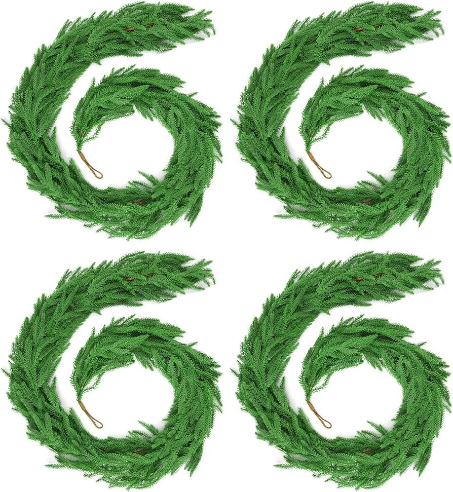 24 FT (4 * 6FT) Christmas Norfolk Pine Garland, Real Touch Dense Faux Greenery Garland for Mantle... | Amazon (US)