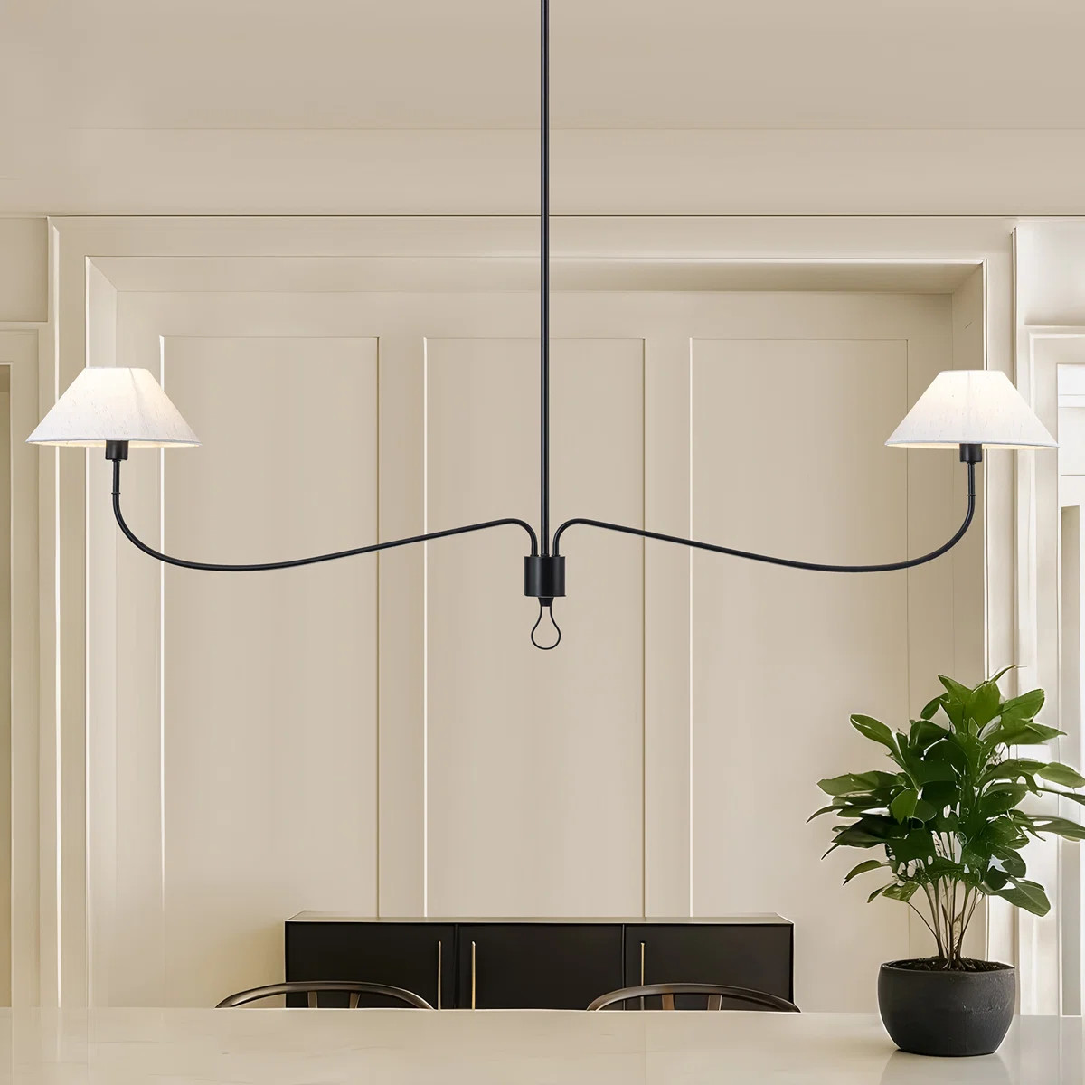 Modern Minimalist 2 - Light Dimmable Large Elegant Fabric Linear Chandelier | Wayfair North America