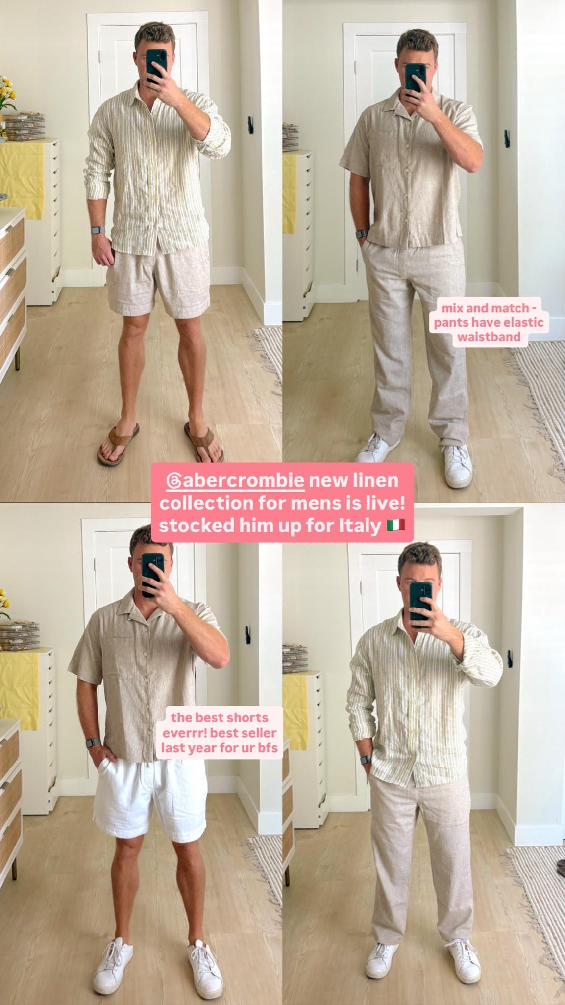 European summer outfits for him all from @abercrombie new linen collection is so good 🇮🇹⭐️ wearing a large in everything and is
 5’10 for reference

#LTKMens