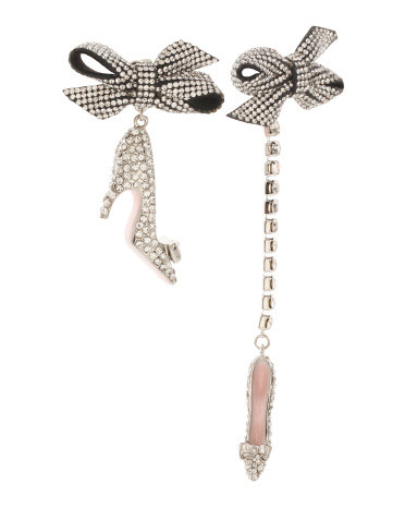 Crystal Bows And Shoes Asymmetrical Earrings | TJ Maxx