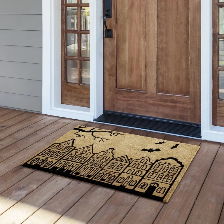 My Texas House Natural/Black Bats Halloween Outdoor Coir Doormat, 30" x 48" | Walmart (US)