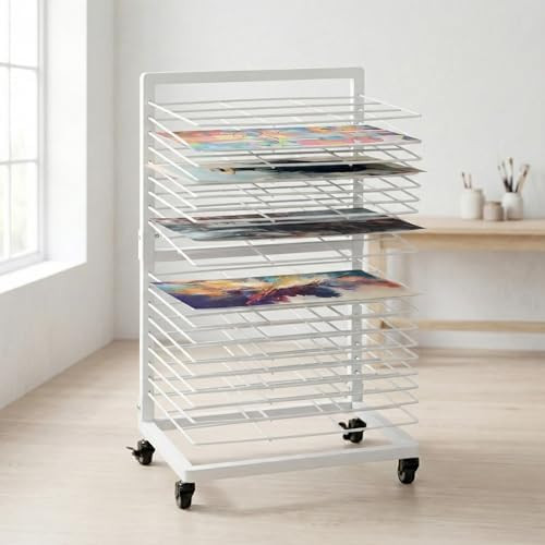 OFFICEROO White Art Drying Rack for Classroom & Preschool – 18-Shelf Mobile Paint Drying Rack, ... | Amazon (US)
