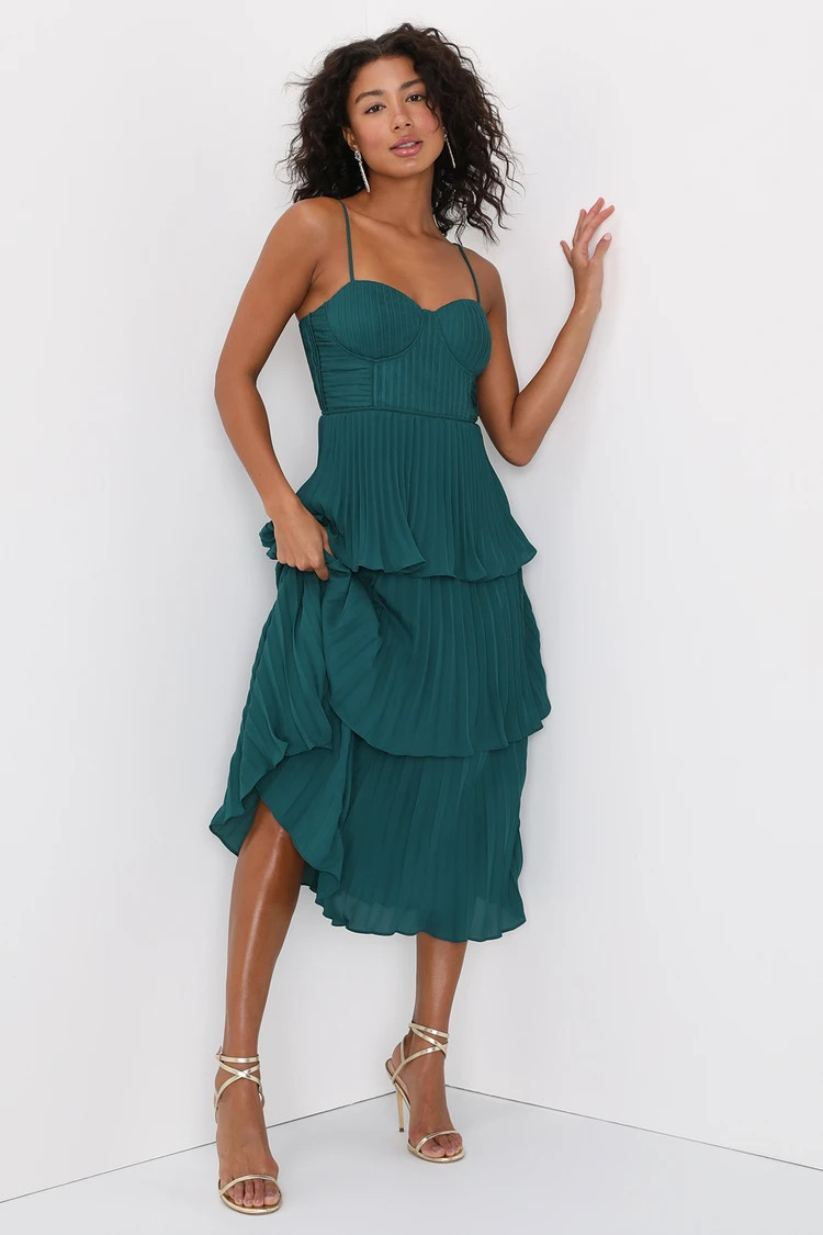 Cascading Crush Emerald Green Tiered Bustier Midi Dress | Lulus (US)