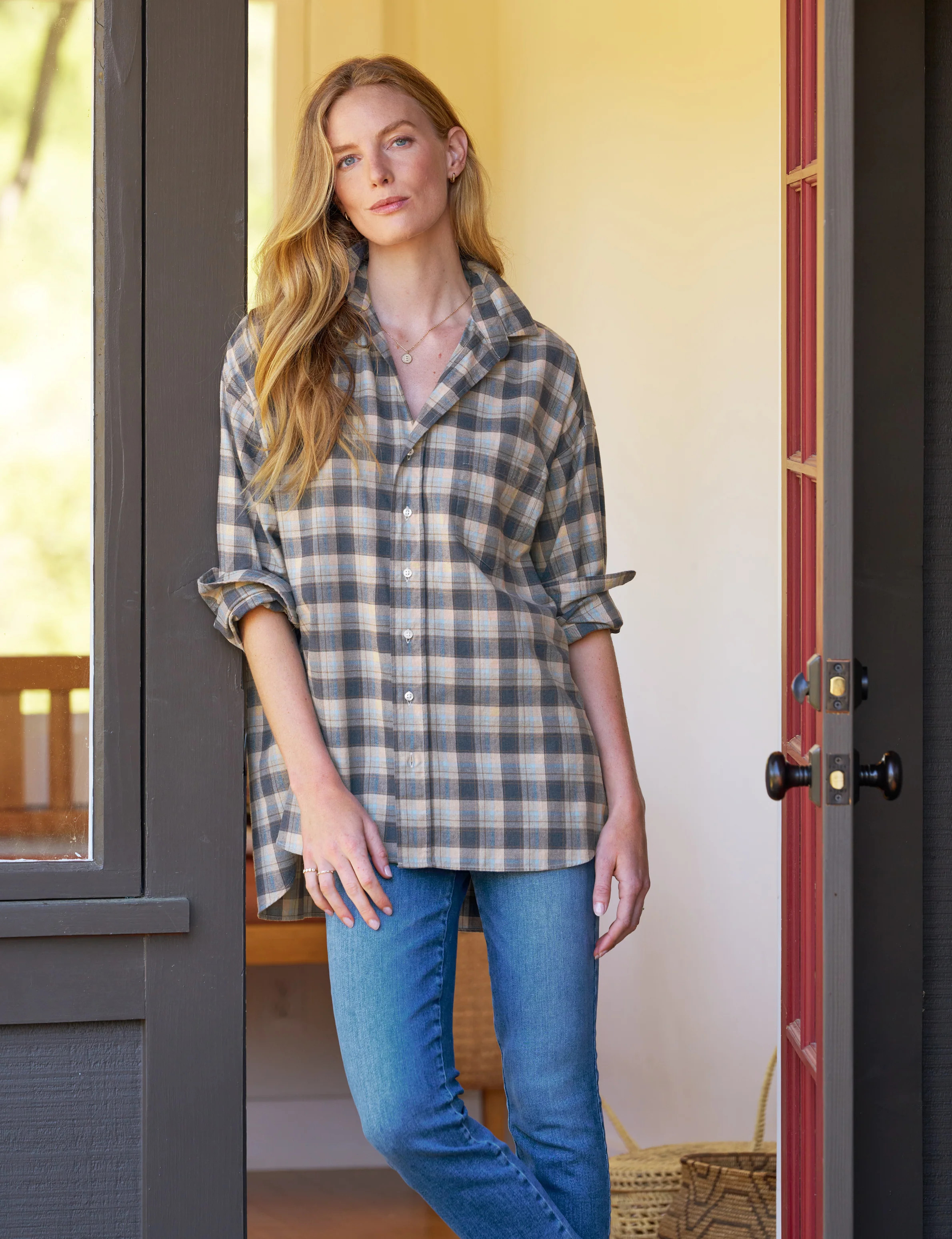 SHIRLEY Heather Blue and Brown Plaid, Italian Flannel | Frank & Eileen