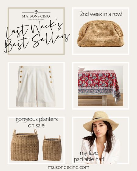 Last week’s best sellers include my fave packable hat (half off!), gorgeous planter baskets on sale, the perfect summer clutch and more!

#summerdecor #summeroutfit #vacationoutfit #homedecor #shorts #tablecloth #outdoordecor 

#LTKFindsUnder50 #LTKHome #LTKSeasonal