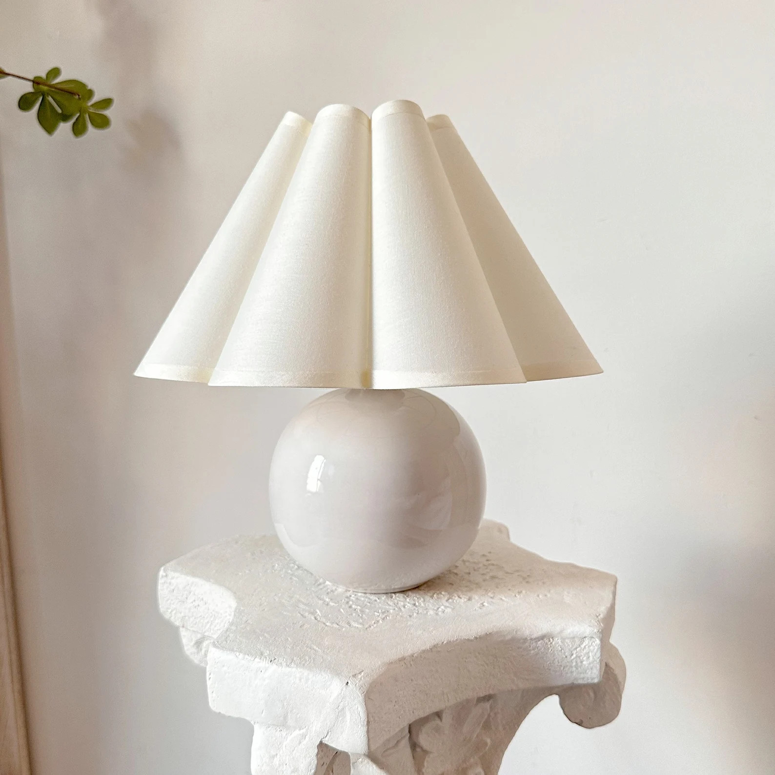 Handmade White Ceramic Table Lamp, 110-240V Fabric Cream Pleated Petal Shade, Bedroom Living Room... | Etsy (US)