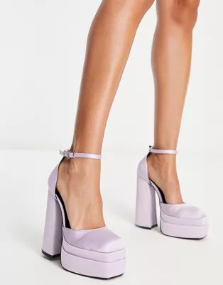 › Daisy Street Exclusive double platform heeled shoes in lilac satin | ASOS (Global)