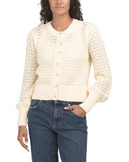 Long Sleeve Crew Neck Pointelle Knit Button Front Cardigan | Women | Marshalls | Marshalls