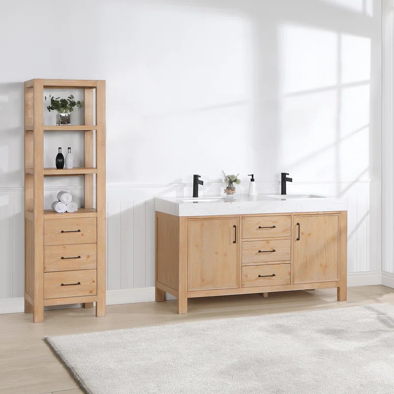 Anraj 60'' Double Bathroom Vanity with Engineered Marble Top | Wayfair North America