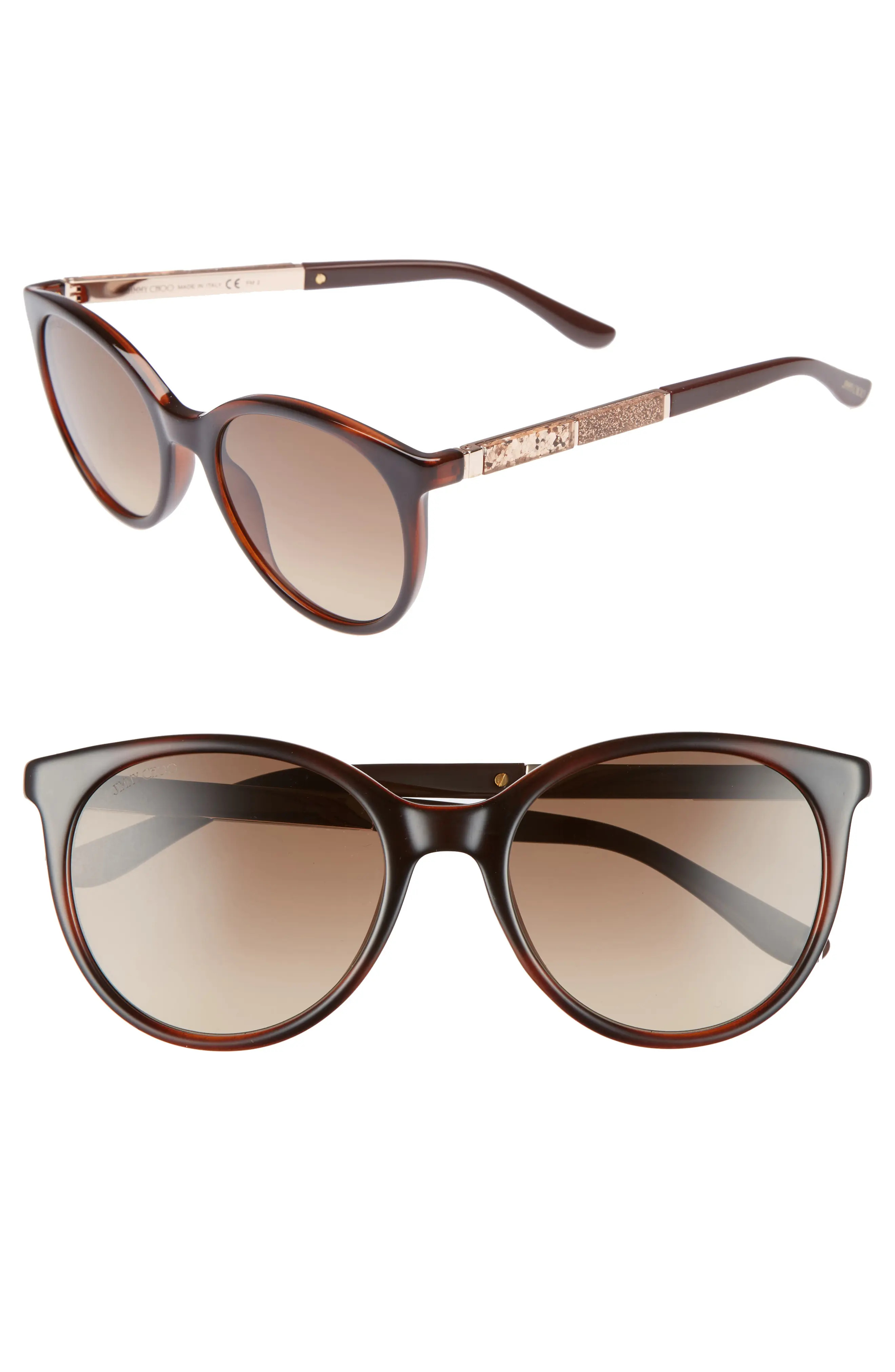 Jimmy Choo Erie 54mm Gradient Round Sunglasses in Havana Brown at Nordstrom | Nordstrom
