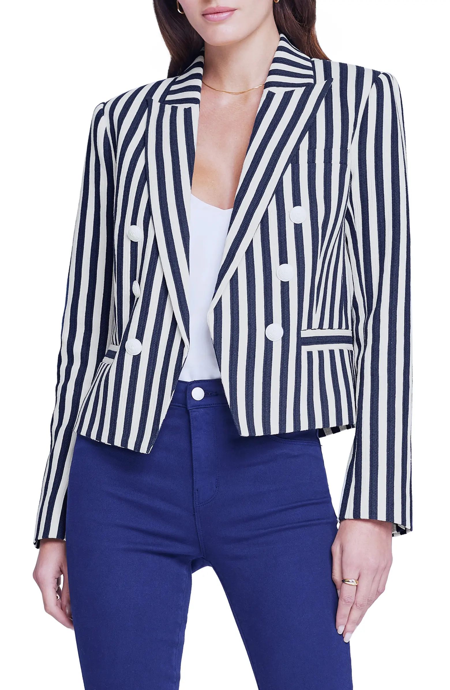 Brooke Stripe Double Breasted Crop Blazer | Nordstrom