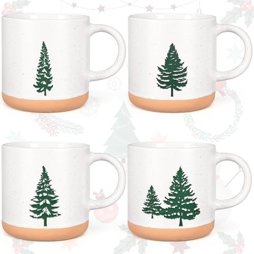 YHRJWN Christmas Mugs Set of 4-12Oz, Christmas Coffee Mugs With Xmas Tree Design, Holiday Gifts for Family, Friends, Dishwasher & Microwave Safe | Amazon (US)