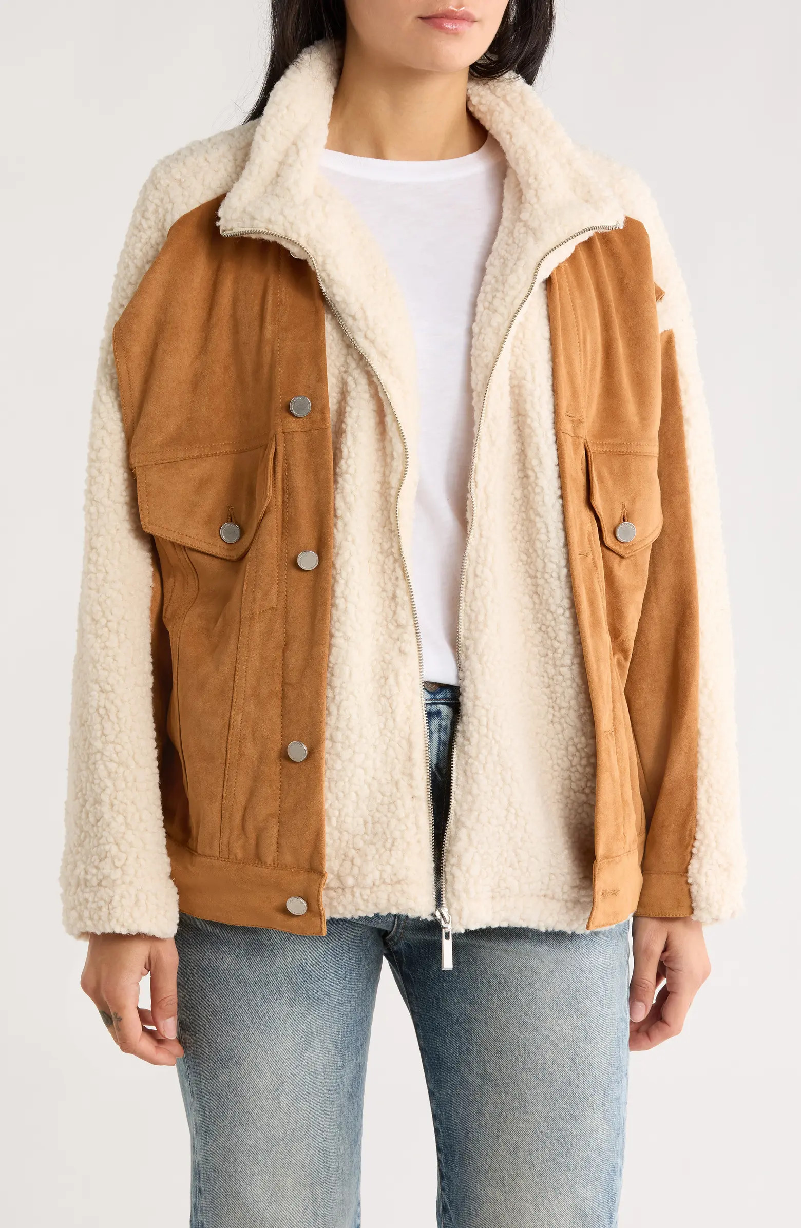 High Pile Fleece Trim Faux Suede Jacket | Nordstrom Rack