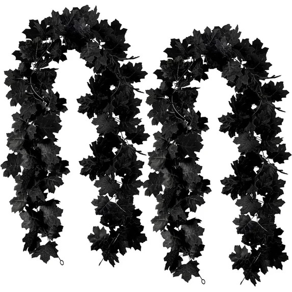 TETOU 2PCS Black Maple Leaf Garland,5.7Ft Halloween Artificial Hanging Fall Leave Vines for Fall ... | Walmart (US)