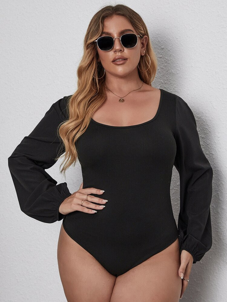 Plus Bishop Sleeve Scoop Neck Bodysuit | SHEIN