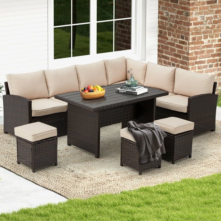 AECOJOY 7 Piece Patio Conversation Set, Outdoor Sectional Sofa Rattan Wicker Dining Furniture in ... | Walmart (US)