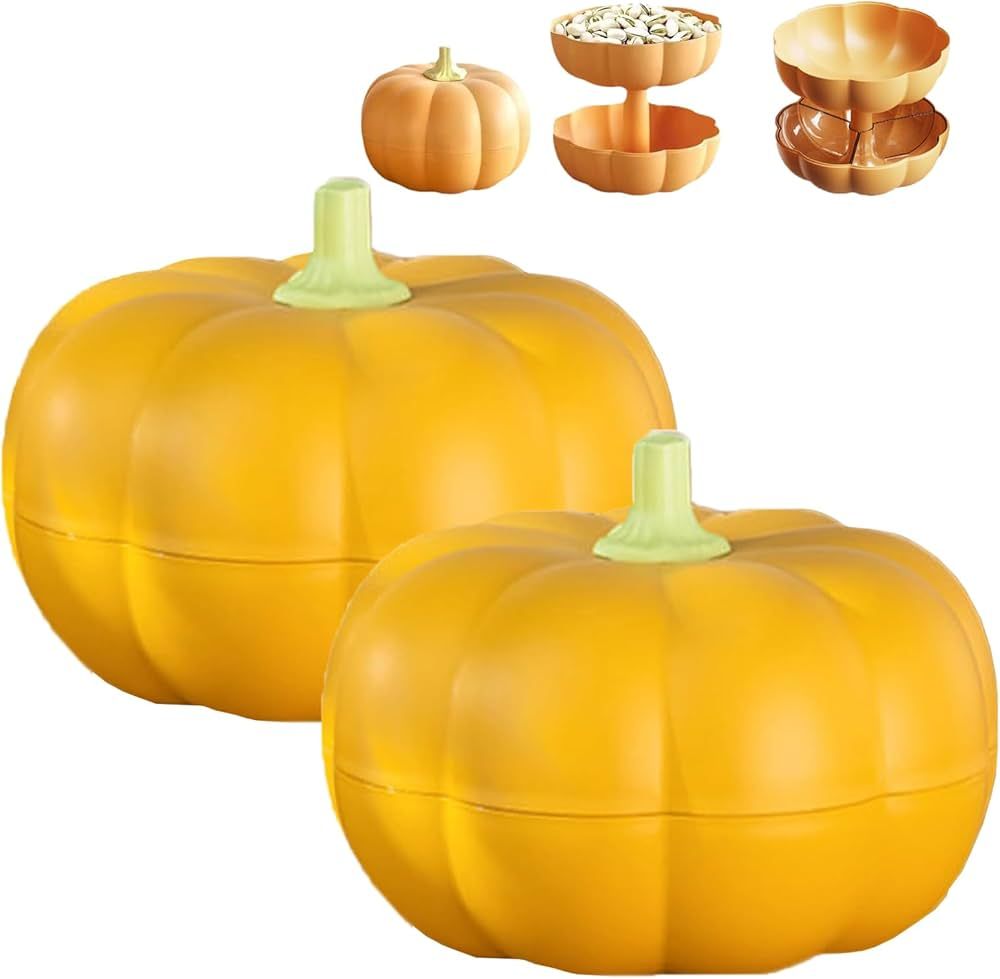 Pumpkin Snack Holder, Candy Snack Tray for Halloween Party, Pumpkin Snack Bowl Stand Double Layer... | Amazon (US)