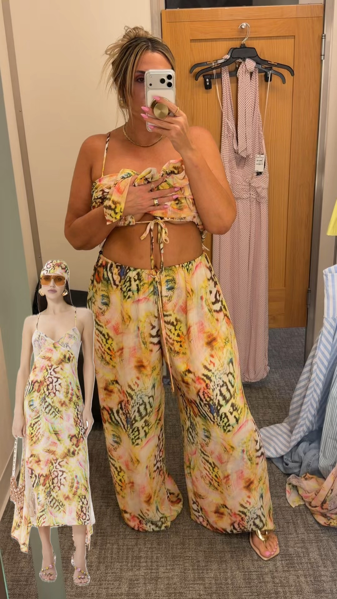 Love the print. 

pants size L (size down)

top size large the cup is very small. Skip this top altogether unless you’re a size B cup and under I would do the pants and head scarf with a different top.

I have a discount code to use on AFRM.con

CHRISTINEN15

The code can only be used on afrm.com but I did link the other retailer selling these pieces for purposes of size availability

@AFRM 

#LTKMidsize #LTKootd

#LTKMidsize #LTKOver40 #LTKootd