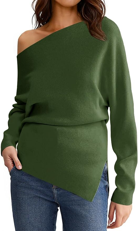 Saodimallsu Womens Off One Shoulder Sweaters Long Sleeve 2025 Casual Fall Pullover Knit Tops | Amazon (US)