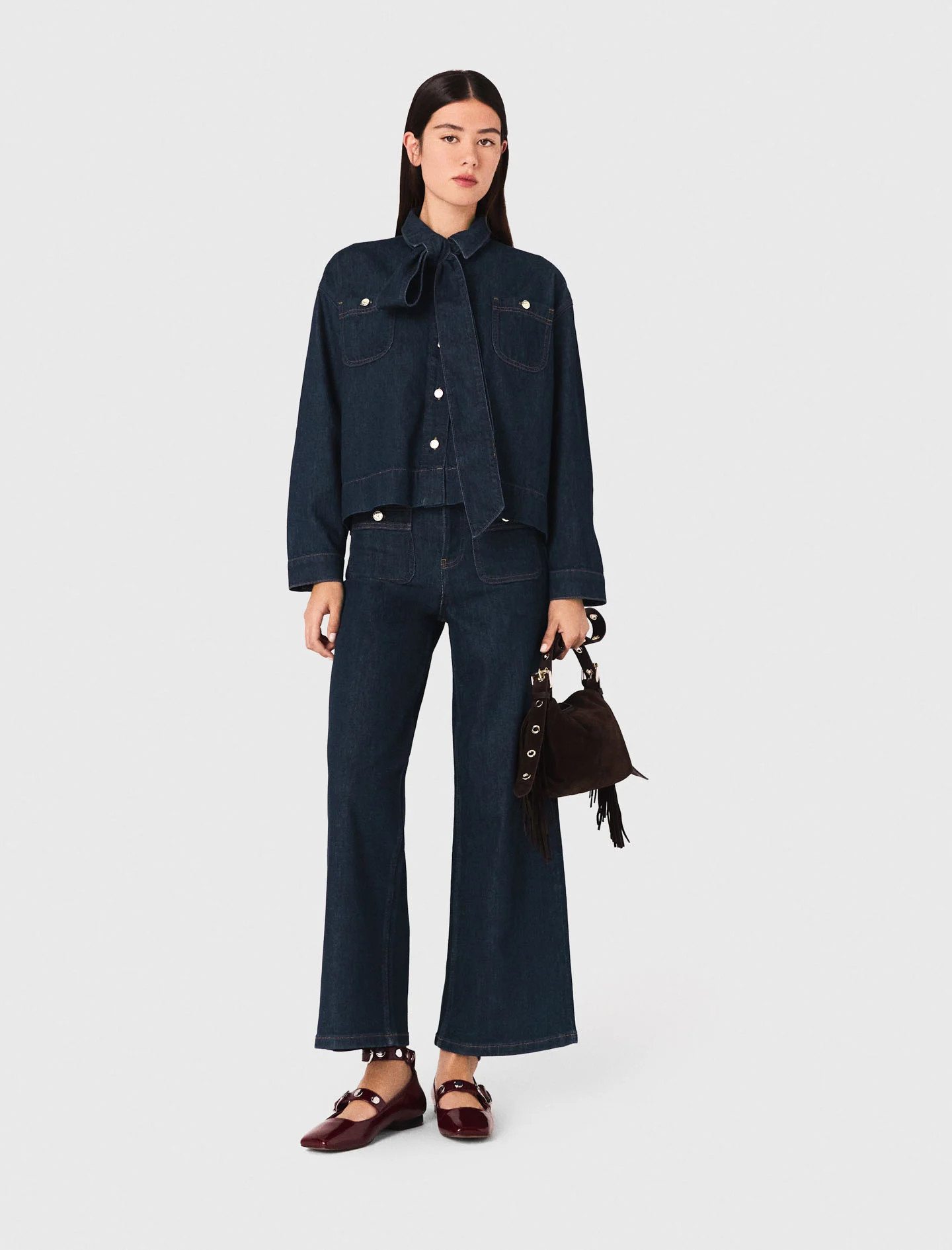 Denim jacket with bow Blue for Women | Maje | Maje US