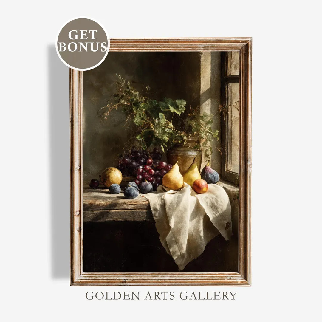 Vintage Fruit Still Life Art Print: Dark Academia Kitchen Decor (digital Download - Etsy | Etsy (US)