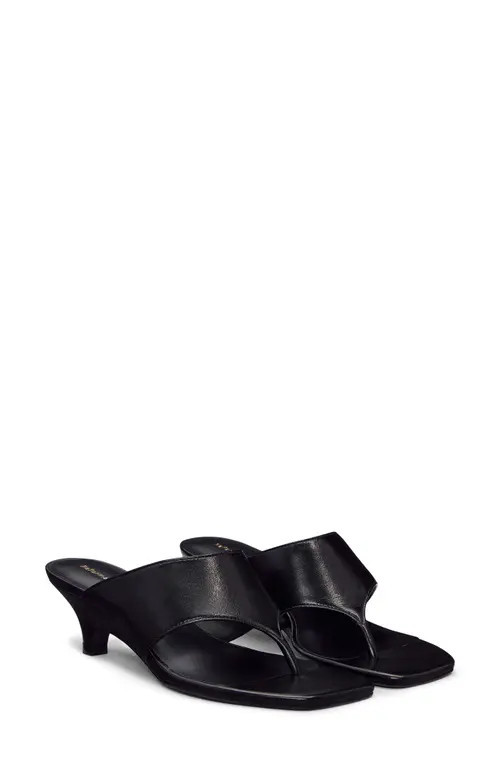 Reformation Sherlyn Wedge Thong Sandal in Black Leather at Nordstrom, Size 9 | Nordstrom
