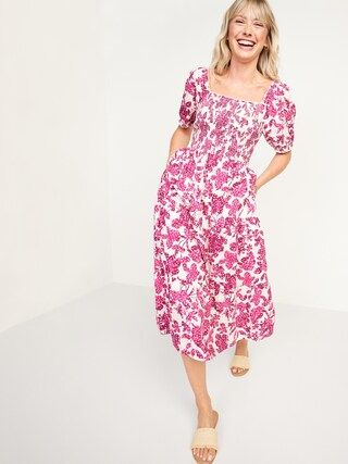 Women / DressesFit & Flare Puff-Sleeve Tiered Floral Midi Dress For Women | Old Navy (US)