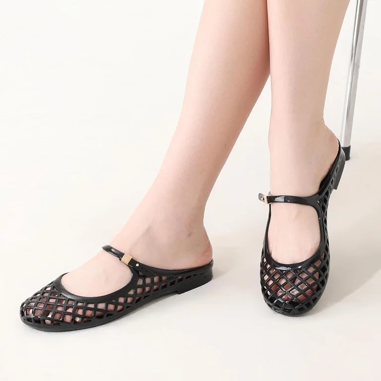 Wrongduck Mesh Jelly Flats for Women, Mary Jane Slip On Sandals with Buckle Strap Round Toe Comfo... | Walmart (US)