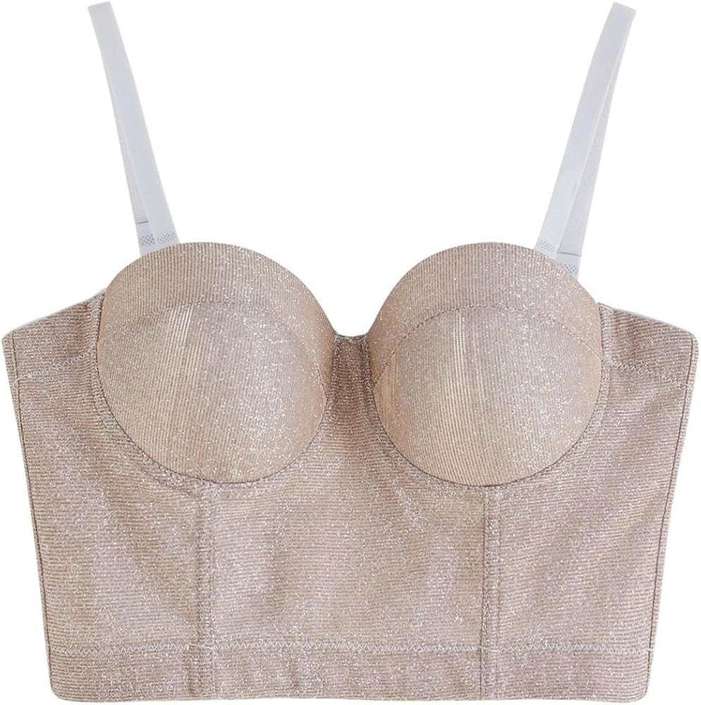 CHICWISH Women Dazzling Shiny Bustier Crop Top Summer Sexy Push Up Croset Bra Top Going Out Party... | Amazon (US)