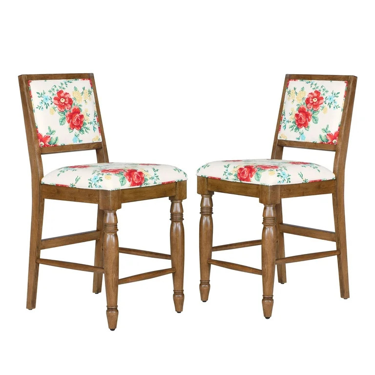 The Pioneer Woman Callie Vintage Floral Bar Stool, Warm Brown Finish, Set of 2 | Walmart (US)