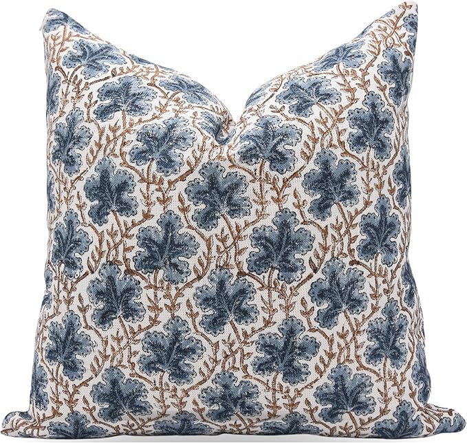 Handmade Block Print 14X14 Inches Inches Off White Linen Pillowcase Cushion Cover with Zipper for... | Amazon (US)