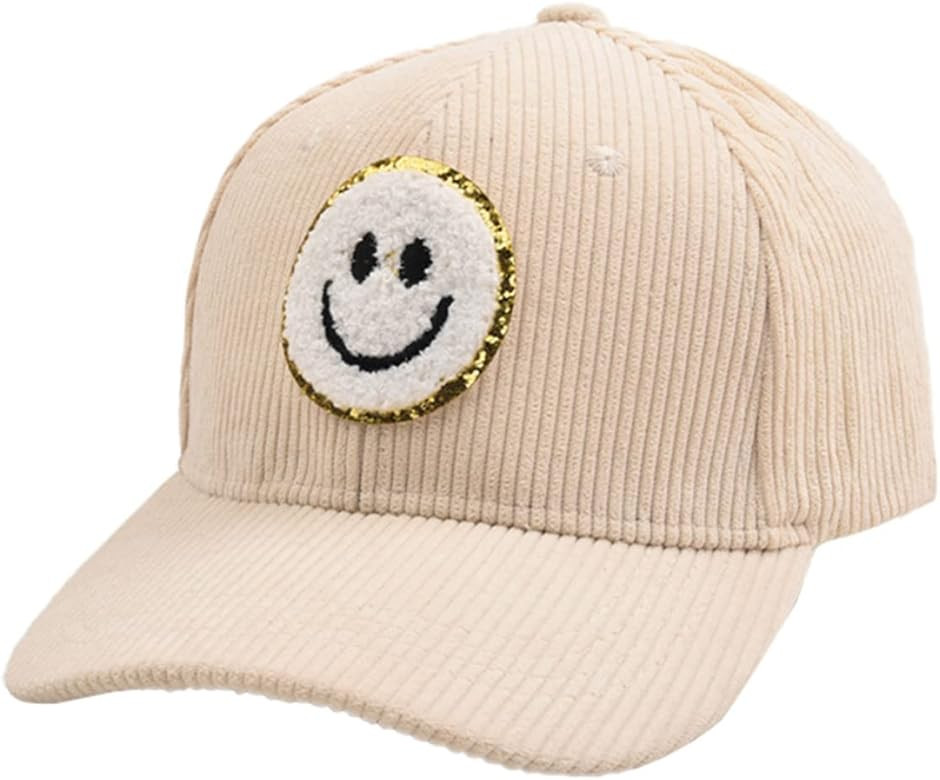 ProMindFun Women's Winter Corduroy Baseball Cap Men’s Smiley Face Hat 3D Patch Embroidered Adjustabl | Amazon (US)