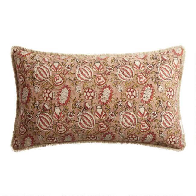 Coral And Red Floral Jaipur Block Print Lumbar Pillow | World Market